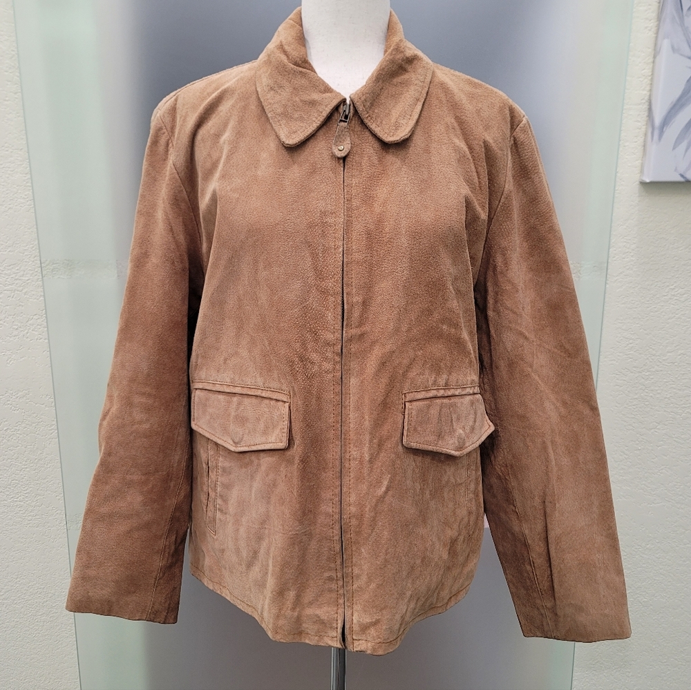 American Classics Camel Colored Suede Leather Women's Zip Front Jacket Size XL